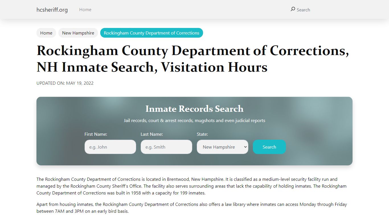 Rockingham County Department of Corrections, NH Inmate ...